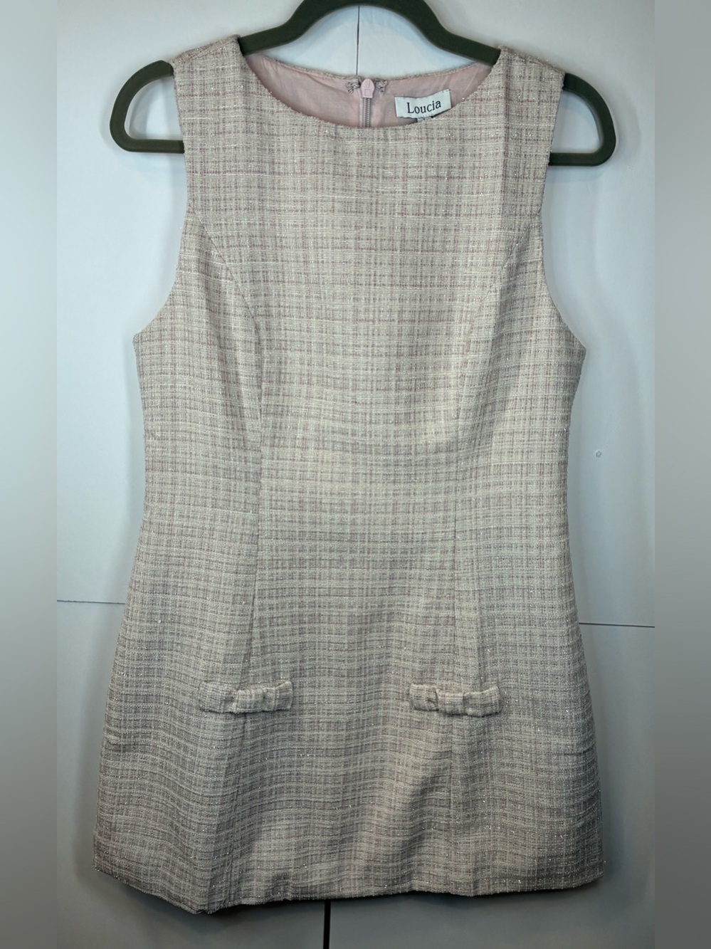 NWT Loucia Pink Textured Tweed Inspired Shift Dress Sleeveless Size Large - Picture 3 of 9
